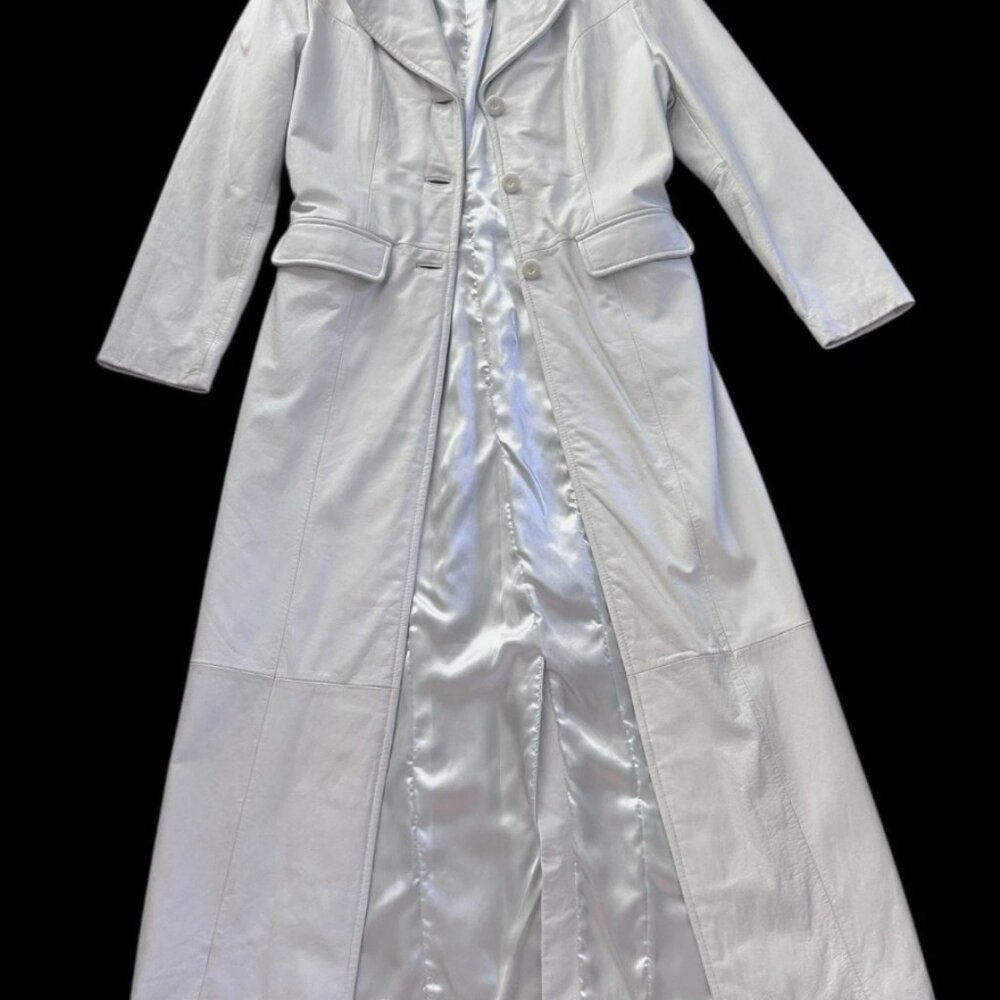 VTG 90s Wilsons Leather Maxima White Leather Long Duster Maxi Coat Medium NWOT - Picture 4 of 10